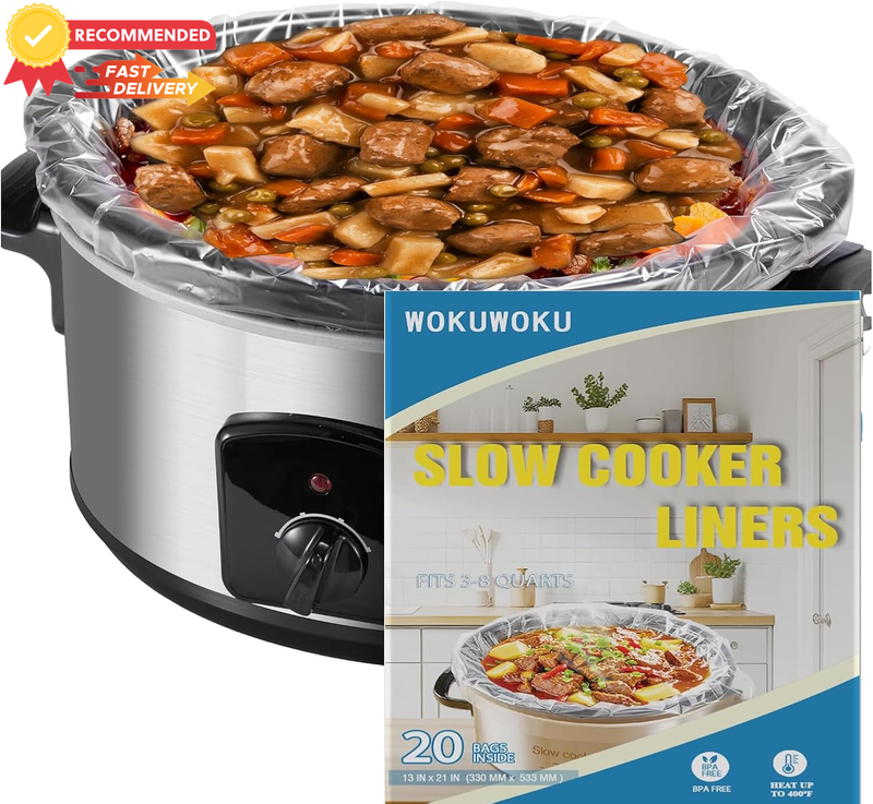 Disposable Slow Cooker Liners 20 Pack, 3QT-8QT Cooking Bags, Easy Clean Up