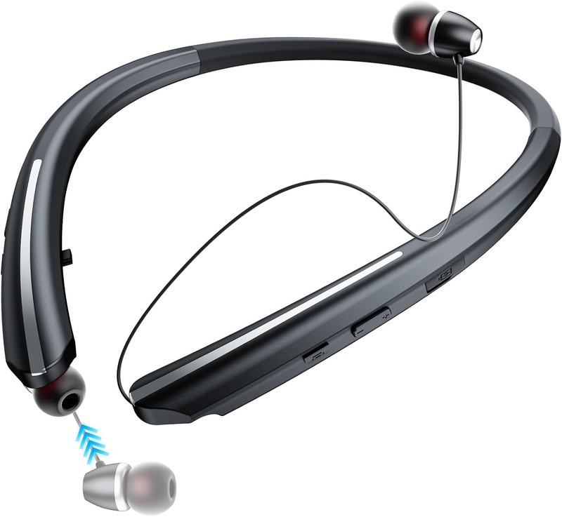 Neckband Bluetooth Headphones, Wireless Retractable Headset with Mic, IPX5 Sweat