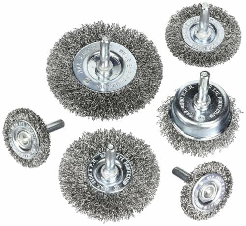 6pc Wire Brush Set 1/4" Shank Power Drill Wheel Cup Deburr Remove Rust Crimped 