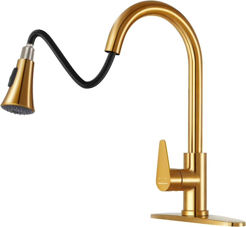 Kitchen Faucet with Pull down Sprayer Brushed Gold, 3 Hole K
