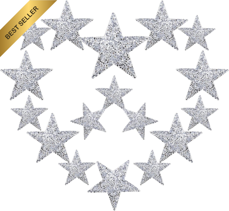 24PCS Iron on Patches Glitter Rhinestone Shiny Star Patches Appliques for DIY Cl