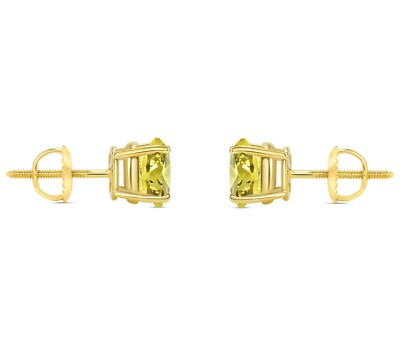 Pre-owned Shine Brite With A Diamond 2.25 Ct Round Cut Canary Earrings Studs Solid 14k Yellow Gold Screw Back Basket