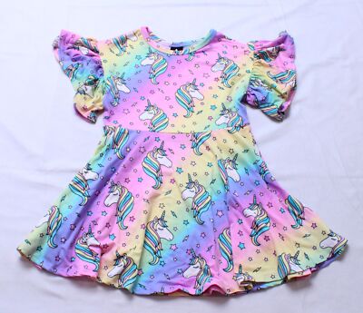 Pixie Lane Girl's Simply Soft Ruffle Sleeve Dress EJ2 Ombre Unicorn Size 4 NWT