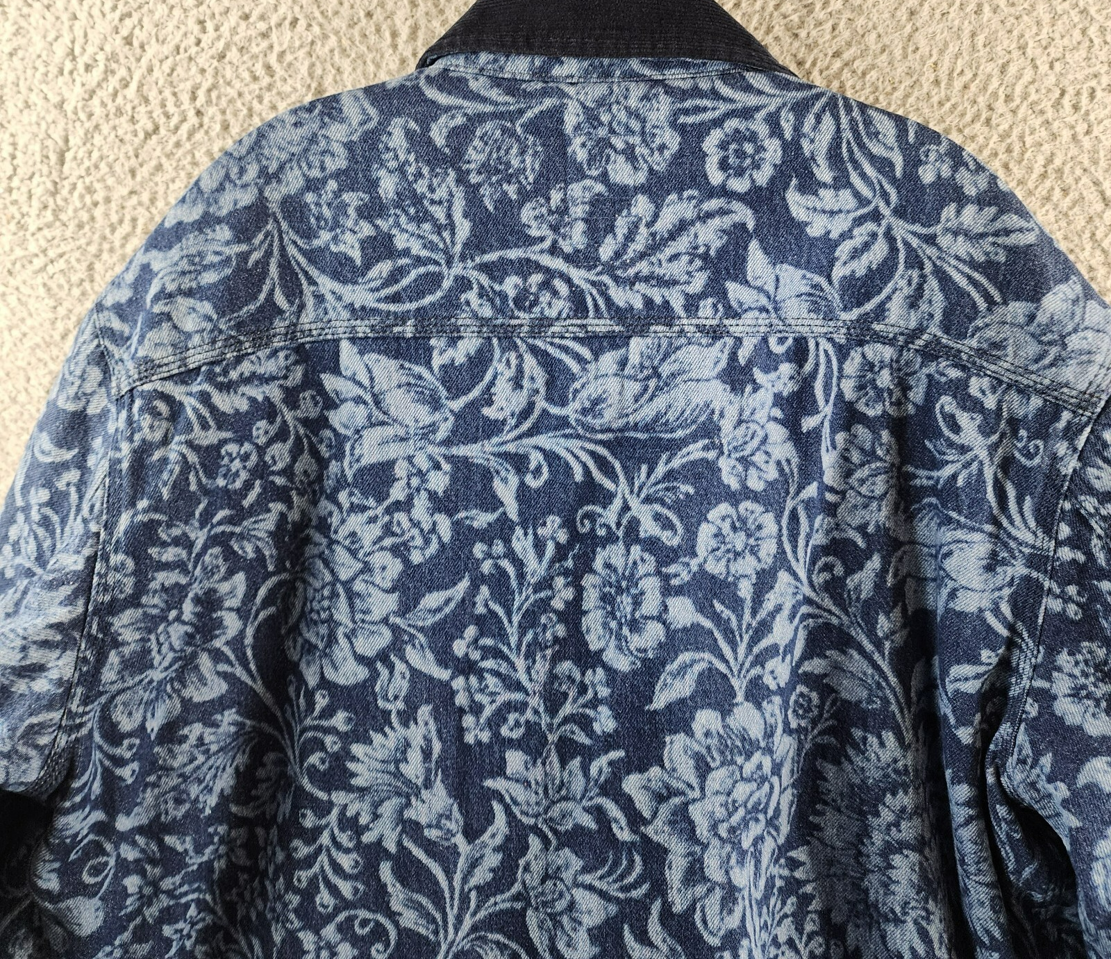 Roy Roger's x Dave's New York Zip Front Lasered Denim Jacket Men's L Blue Floral - Picture 16 of 16