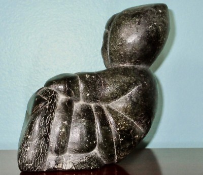 JOE ADAMIE TUKAI Inuit Hunter with Walrus Original Soapstone Sculpture ca.1960s