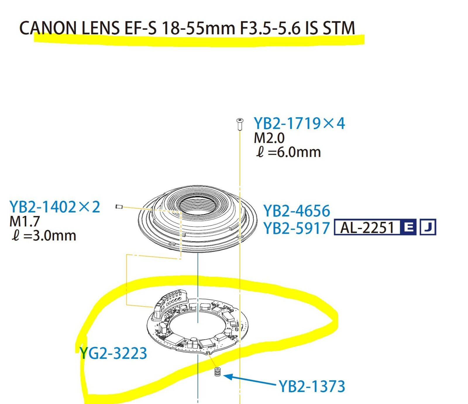 Canon EF-S 18-55mm f/3.5-5.6 IS STM Lens - Main PCB Parts
