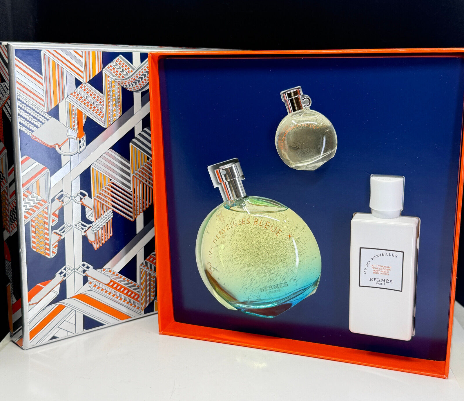 NEW Hermes Eau des Merveilles Bleue Eau de toilette 3 piece NEW Hermes Eau des Merveilles Bleue Eau de toilette 3 piece