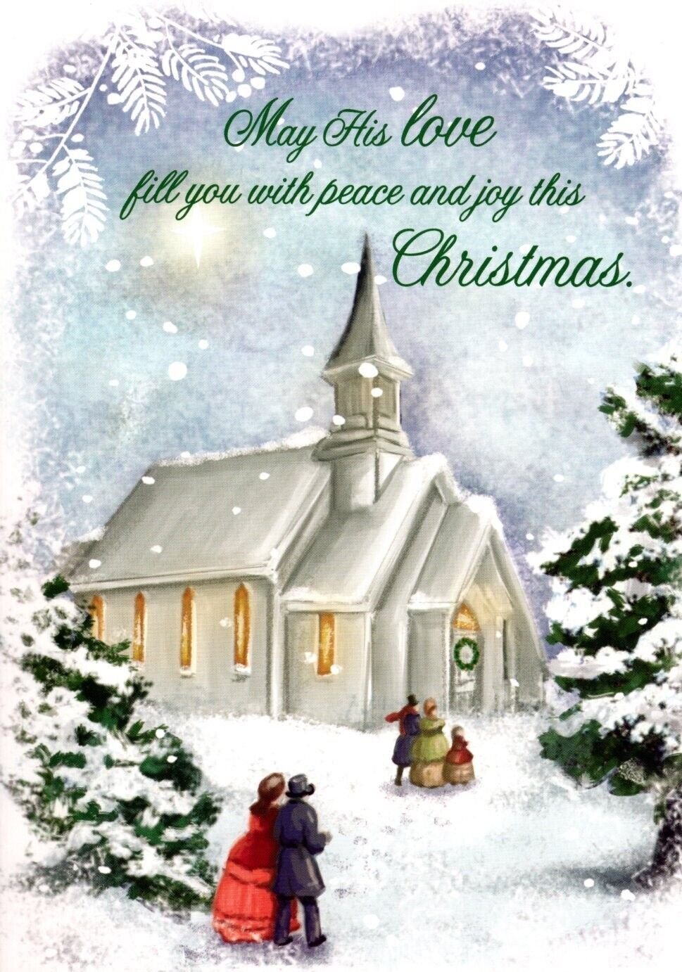 Merry Christmas Love Peace Happiness Snowy White Church Merry Christmas Love Peace Happiness Snowy White Church