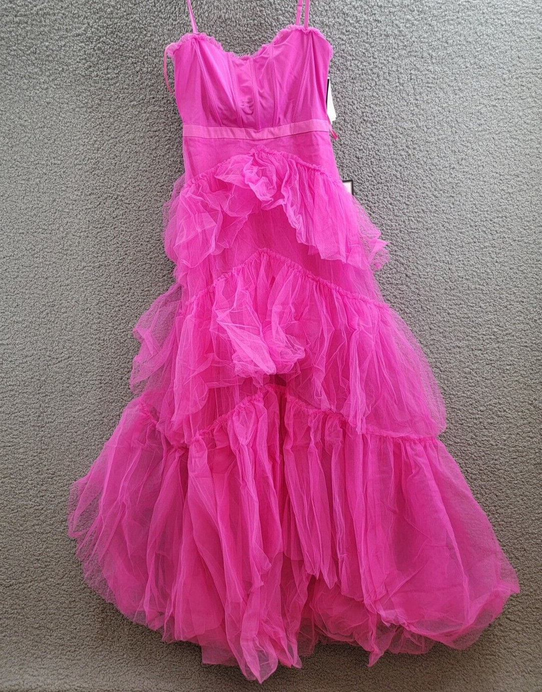 Betsy & Adam Mesh Corset Ball Gown Women's 2 Hot Pink Ruffled Back Zip Closure - Picture 2 of 15