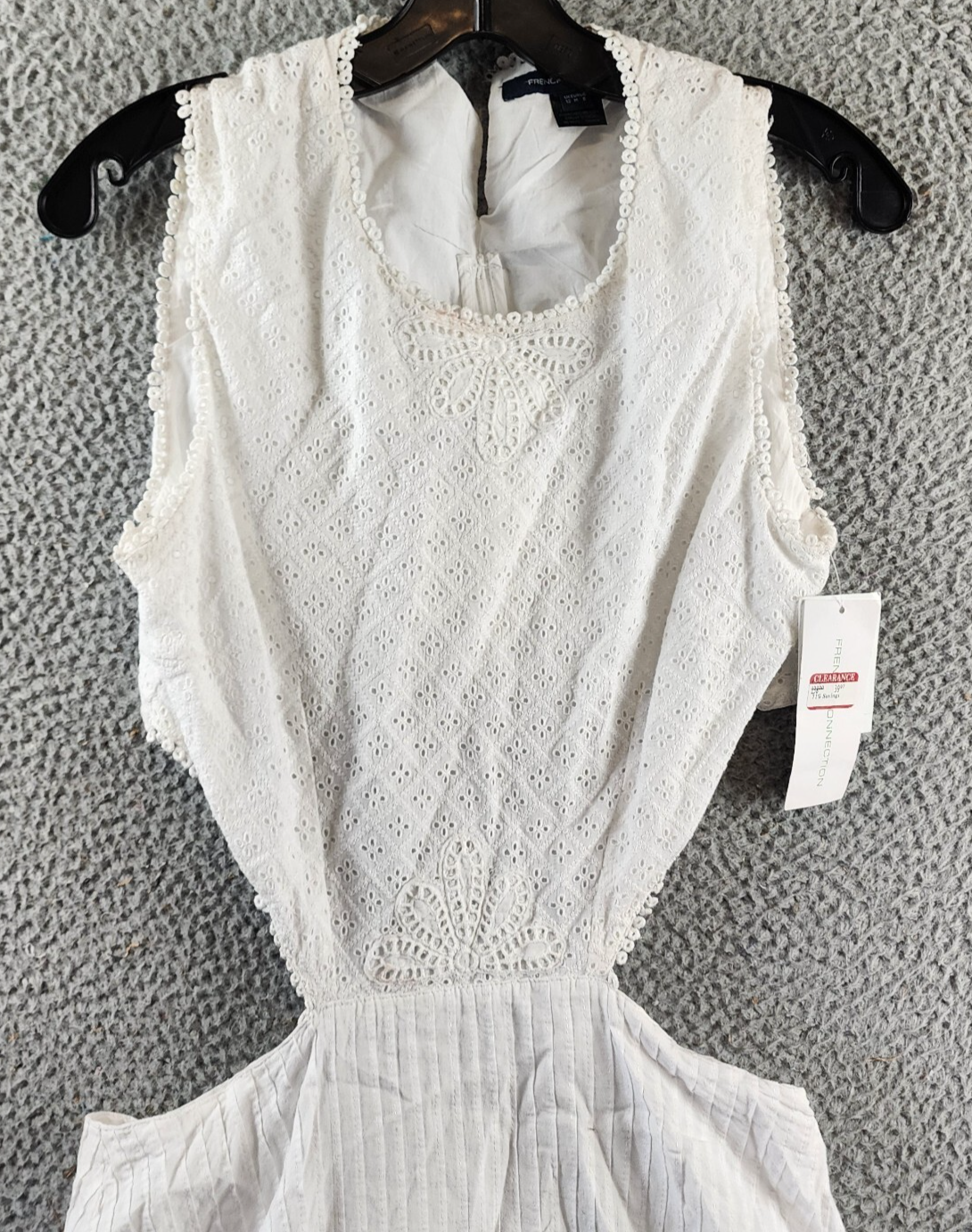 French Connection Esse Eyelet Cutout Sleeveless A-Line Dress Women 8 Linen White - Picture 4 of 14