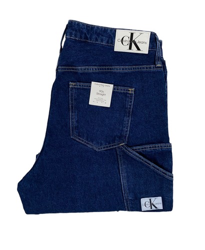 

НОВИНКА Calvin Klein 90s Straight Utility Темно-синие мужские джинсовые джинсы Relaxed Sz, Синий