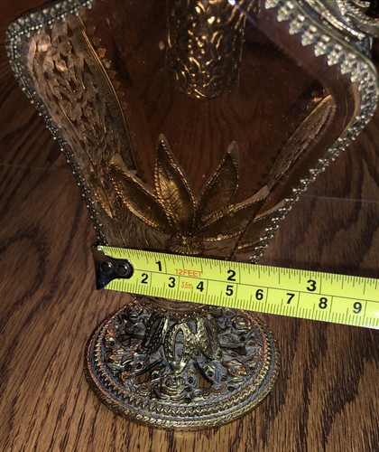Vintage 11&rdquo; Ormolu Beveled Amber Glass Ornate Gilt Filigree Perfume Bottle EUC