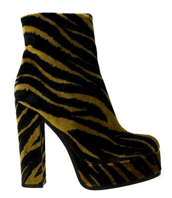 Pre-owned Roberto Cavalli Brown/black Zebra Print Block Heel Ankle Boot-