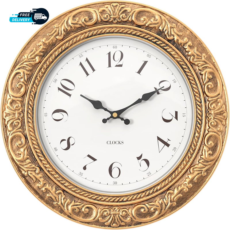 European Vintage Decorative Wall Clock 12 Antique Gold Style Battery Operated 