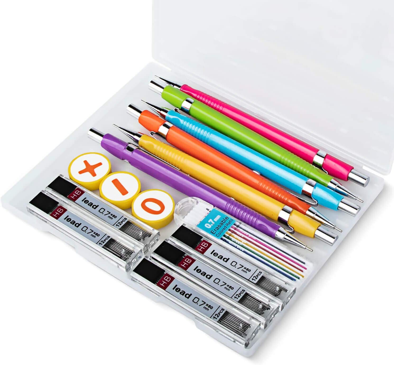 Mechanical Pencils Set, 6 Pieces 0.7Mm Drafting Pencils with 72 Pieces Lead Refi