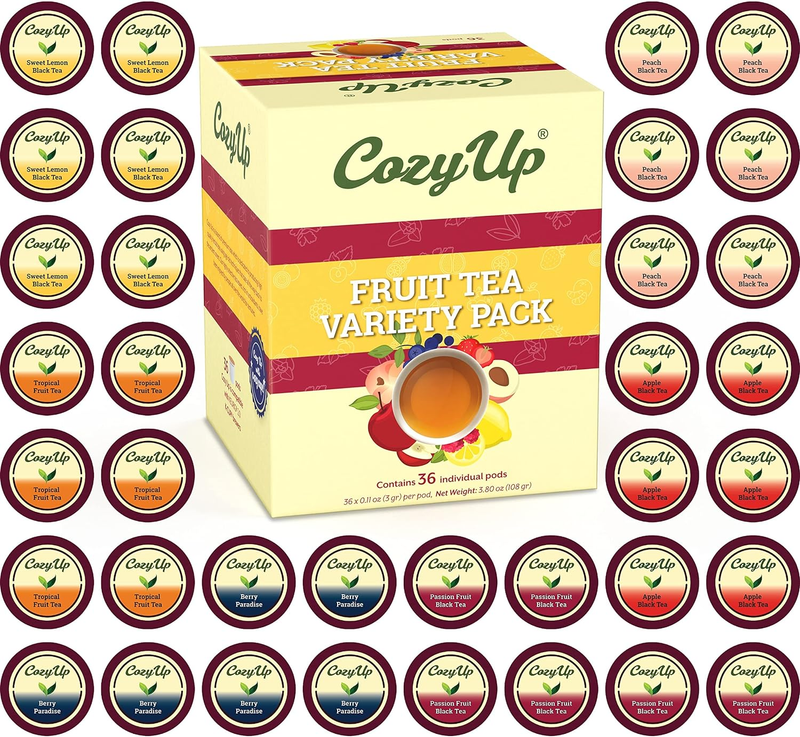 | 6 Flavors | Variety Fruit Tea Sampler Pack | Compatible with Keurig K-Cup Brew