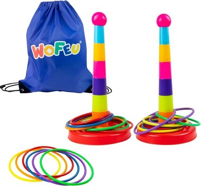 WOFEU Ring Toss Game for Kids with 18 Throwing Rings and Travel Bag, Colorful T