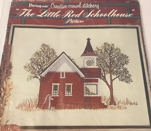 Vintage Paragon LITTLE RED SCHOOLHOUSE PICTURE Creative Crewel Stitchery Kit