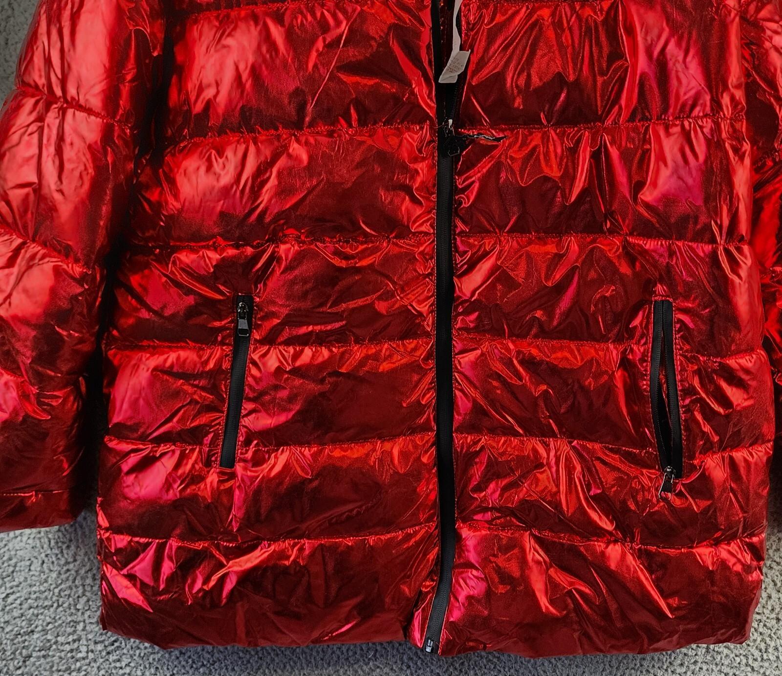 White Mark Plus Size Metallic Puffer Coat with Hoodie Womens 1XL Red Zip Closure - Picture 3 of 17
