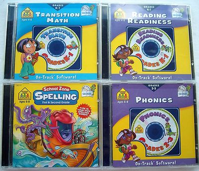 School Zone MathReadingSpellingPhonics 40CDROM On Track Software 4CD41