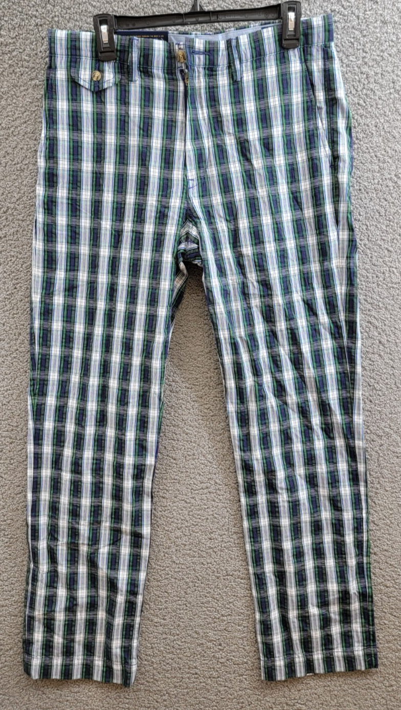 Polo Ralph Lauren Classic-Fit Seersucker Pants Men's 32/32 White/Navy Belt Loops - Picture 2 of 17
