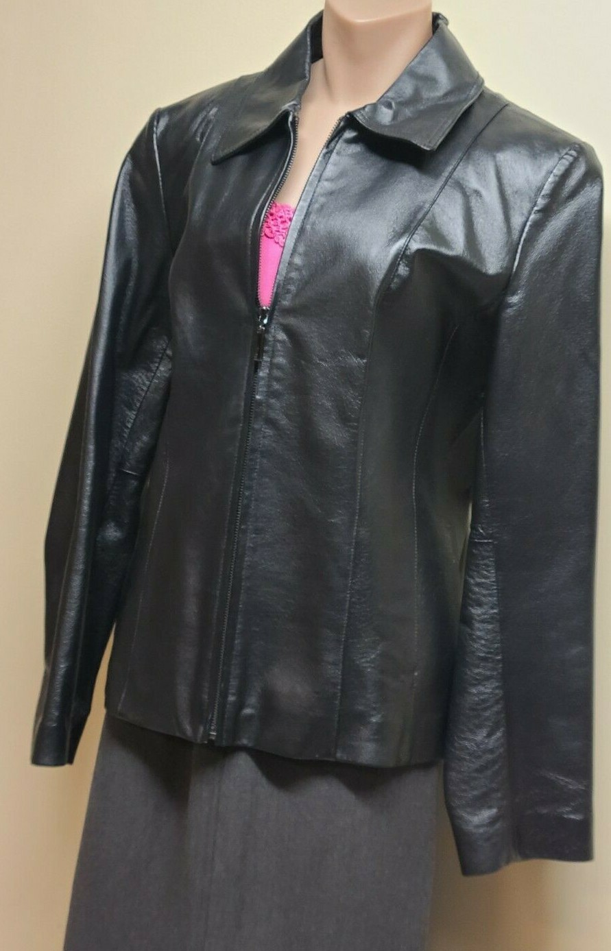 New York & Company genuine black leather jacket, size large