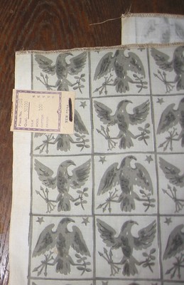 Vintage EAGLE FABRIC SAMPLE - FGC  orig ID tag - 2 types federal eagles 27 x 36