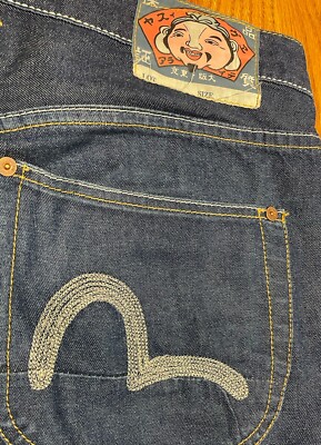 Evisu Denim Jeans Size 32. Made In Italy. Embroidered Logo. Great Condition!