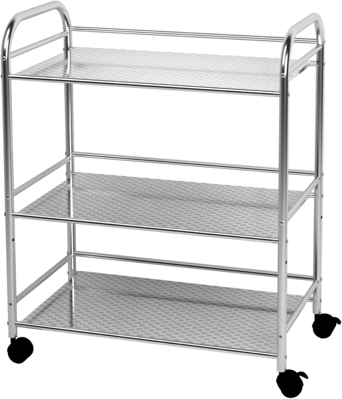 3-Shelf Shelving Units on Wheels Stainless Steel Kitchen Cart Microwave Stand -