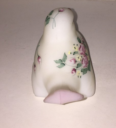 FENTON Art Glass Hand Painted Bird Figurine Floral Flowers Signed