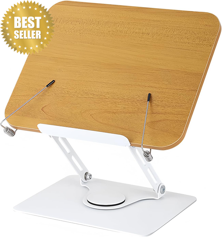 Book Stand for Reading, Adjustable Book Holder with 360° Rotating Base, Foldable