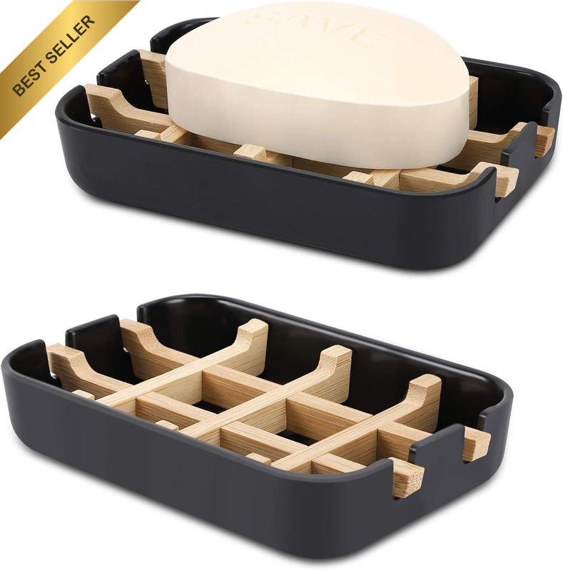 2 Pack Bar Soap Holder Shower, Soap Holder, Bamboo Wooden Soap Dishes for Bathro