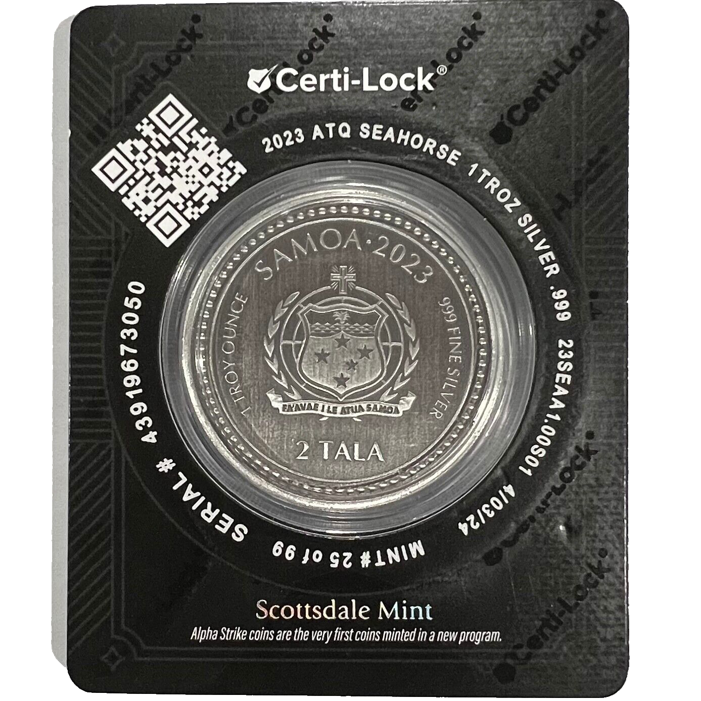 2023 🔥 SEAHORSE ANTIQUE 1 oz 999 Silver Coin Scottsdale BU ⚓️✅⚓️ ALPHA STRIKE