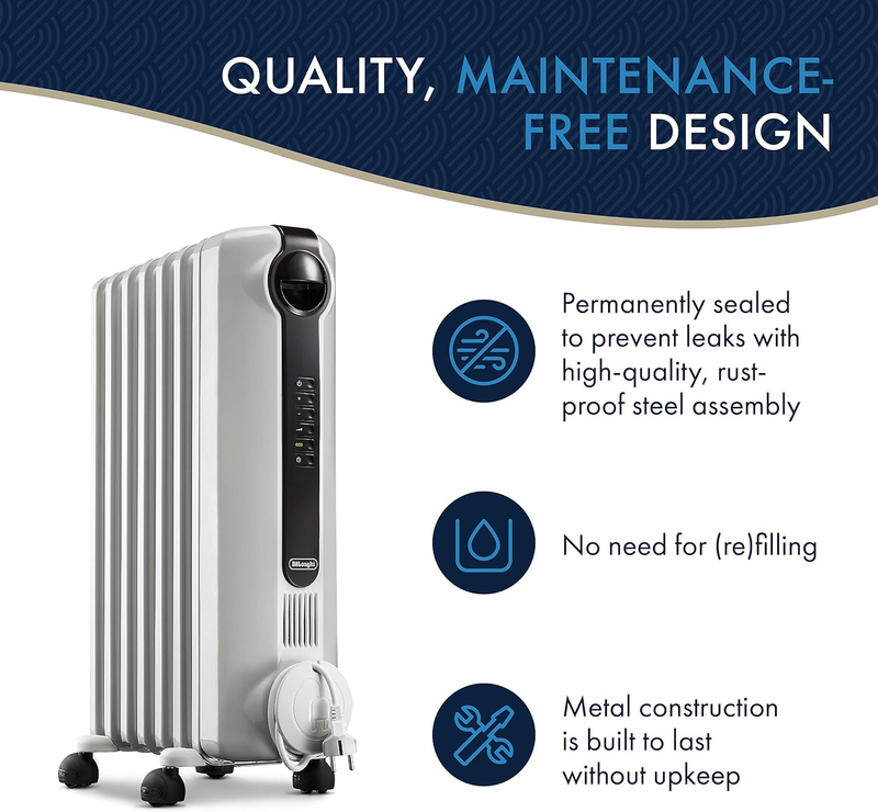 Oil-Filled Radiator Space Heater, Full Room Quiet 1500W, Adjustable Thermostat,