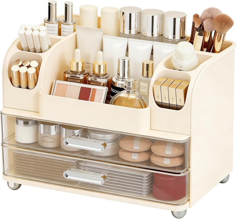 Makeup Organizer with Brush Holder - Make up Organiser Storage for Vanity & Bath