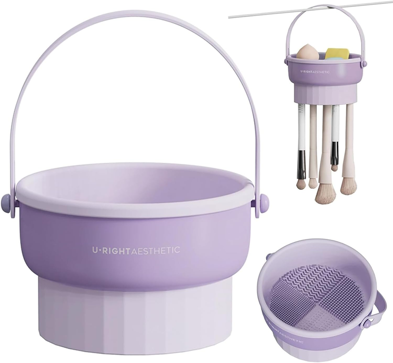 Makeup Brush Cleaning Mat 2 in 1 Silicone Makeup Brush Cleaner Bowl with Drying