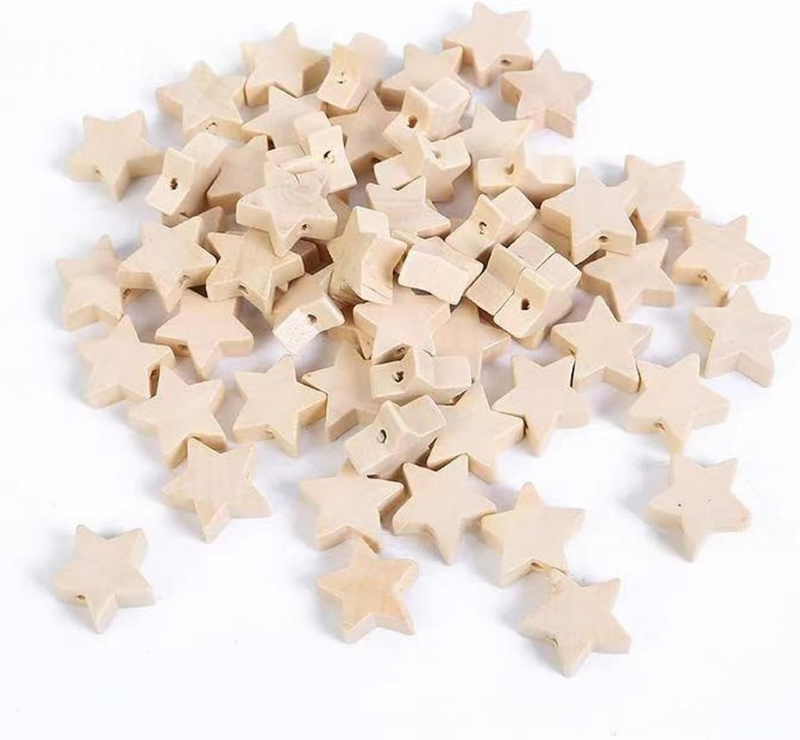 100 Pcs Star Shape Natural Wood Beads Unfinished Wooden Loose Spacer Beads with