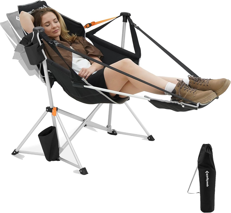 Hammock Chair with Footrest – Heavy Duty Swinging Rocking Camping Chairs for Adu