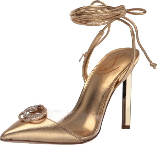 Pre-owned Sam Edelman Womens Adrian Strappy Stiletto In Amber Gold