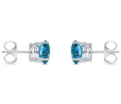 Pre-owned Shine Brite With A Diamond 4.50 Ct Round Cut Blue Earrings Studs Solid Real 950 Platinum Push Back Basket In White