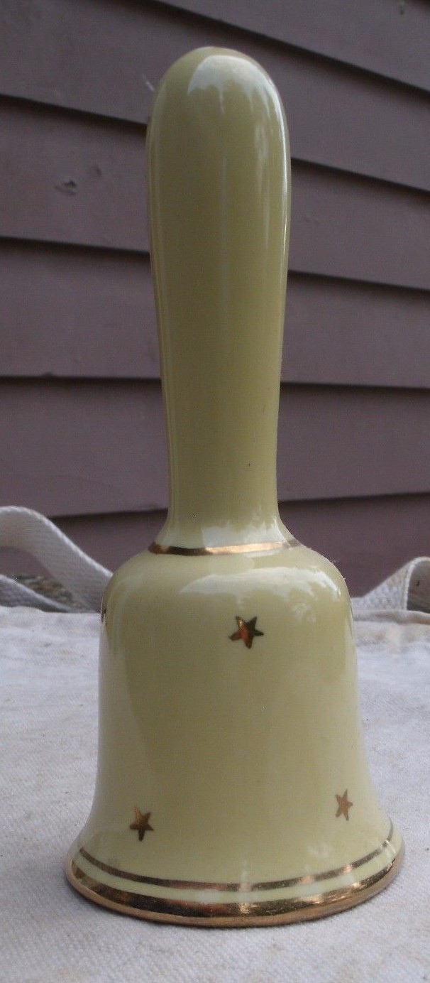 Vintage Shawnee Pottery Bell Salt Shaker gold leaf 1960s star design yellow