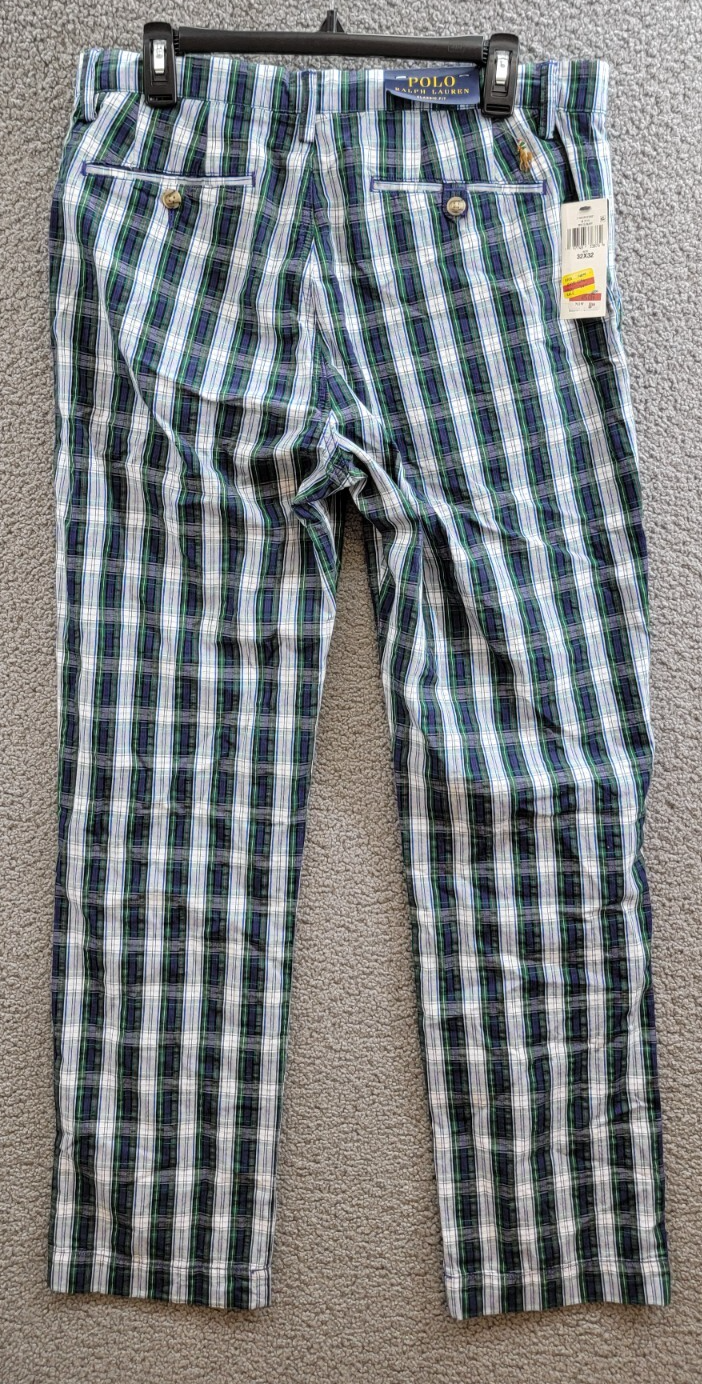 Polo Ralph Lauren Classic-Fit Seersucker Pants Men's 32/32 White/Navy Belt Loops - Picture 11 of 17