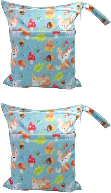2 PCS Cartoon Printed Baby Diaper Bag with Double Zipper, Washable Waterproof St