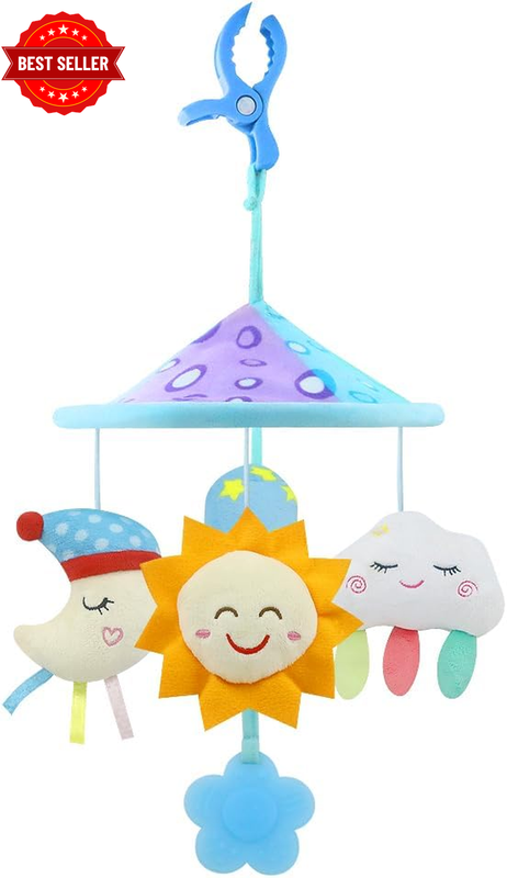Baby Pram Mobile Toy, Stroller Toys with Soft Rattle for 0 Months+ (Sky)