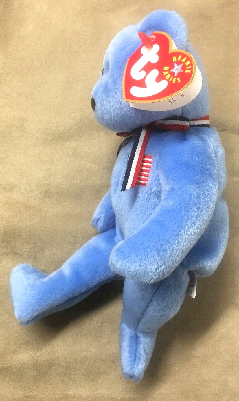 TY BEANIE BABY BEAR AMERICA, MEMORIAL OF 911 DISASTER, SKY BLUE,NEW,7TH GEN 2001