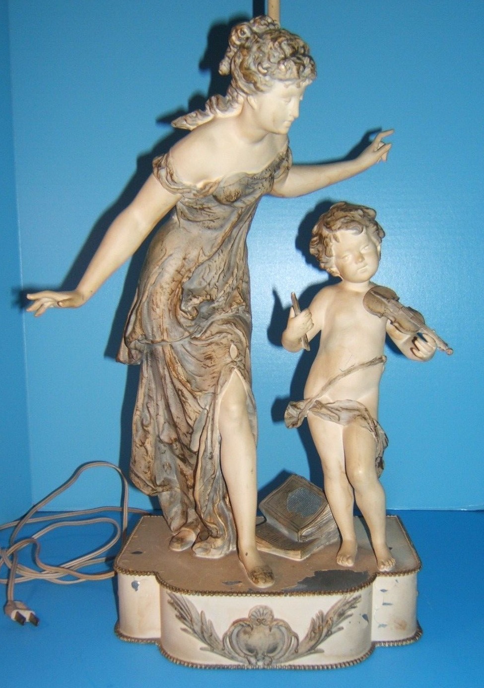 Spelter Figural Lamp Art Nouveau French Country Style 34