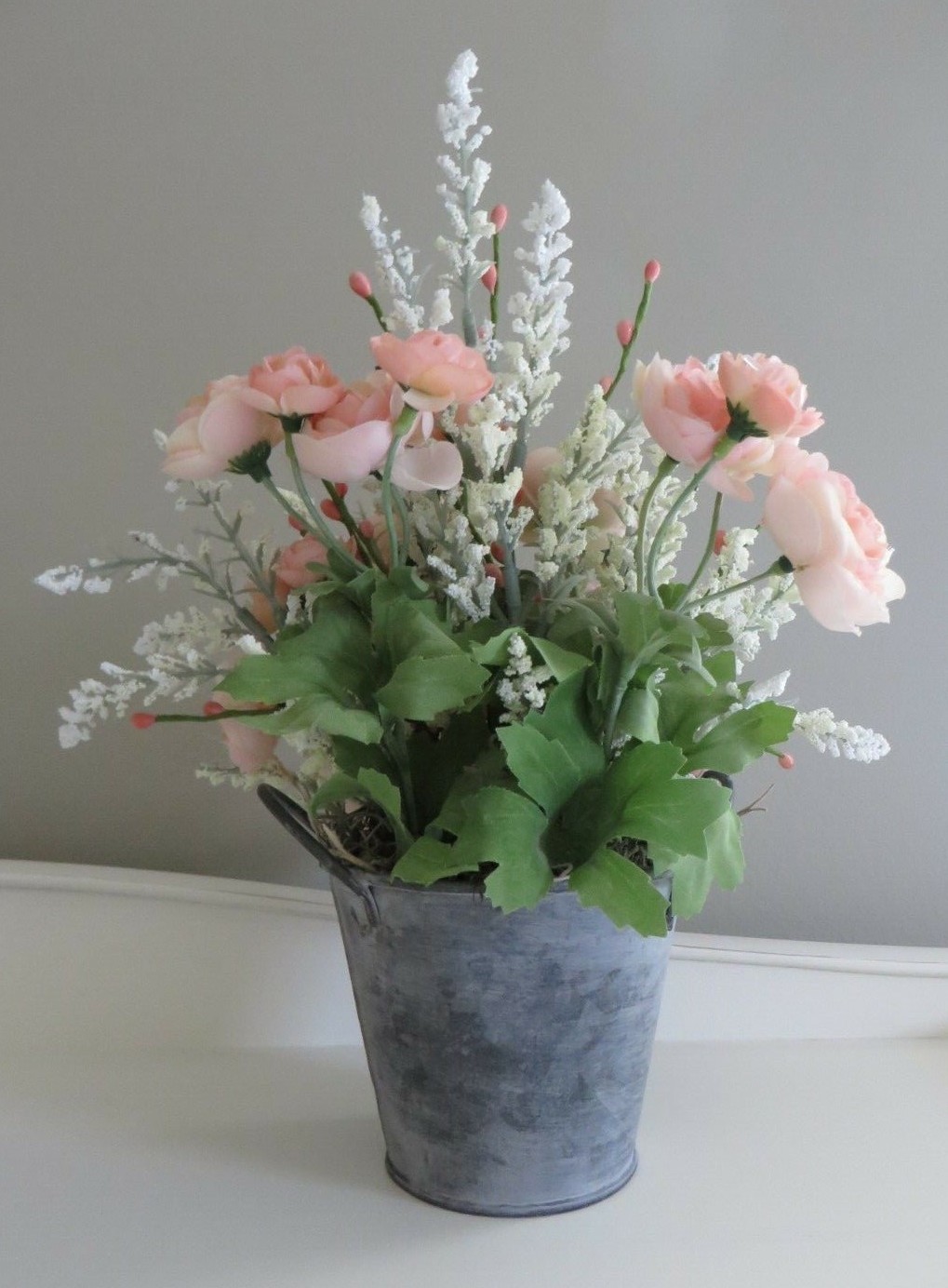 Spring Decor - Floral Arrangement in Small Rustic Metal Garden Tin Item #196