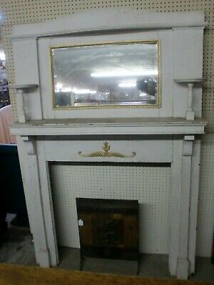 Fireplace Mantle Surround Beveled Mirror Painted Antique 