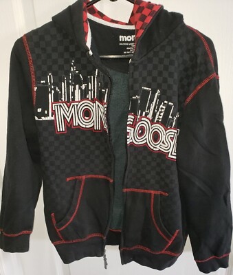 boys black MONGOOSE JACKET hoodie size large red trim pockets SPRING FALL WEAR
