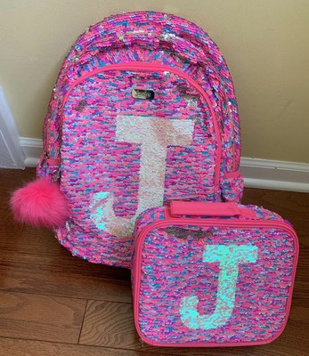 flip sequin backpack with initial